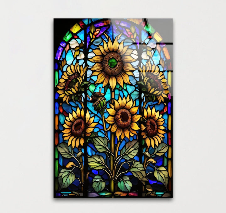 Sunflower Stained Window Glass Wall Art, stained glass wall art, stained glass wall decor