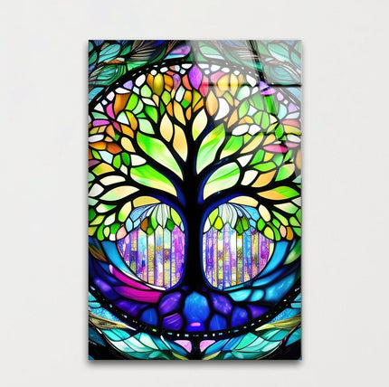 Colorful Life of Tree Stained Tempered Glass Wall Art - MyPhotoStation