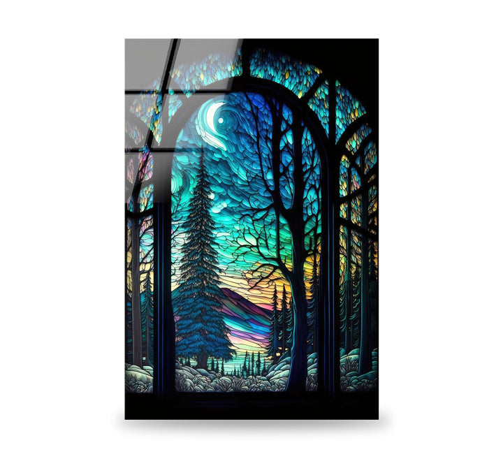 Stained Night Forest Glass Wall Art glass photo prints, glass picture prints