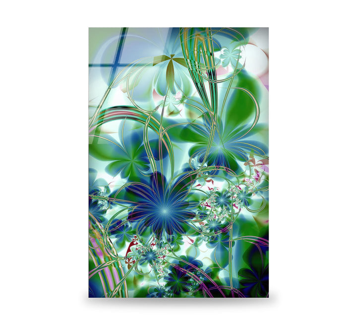 Green Fractal Floral Glass Wall Art, custom glass photo prints, large glass prints