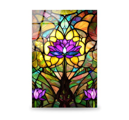 Flower Stained Decor Tempered Glass Wall Art - MyPhotoStation