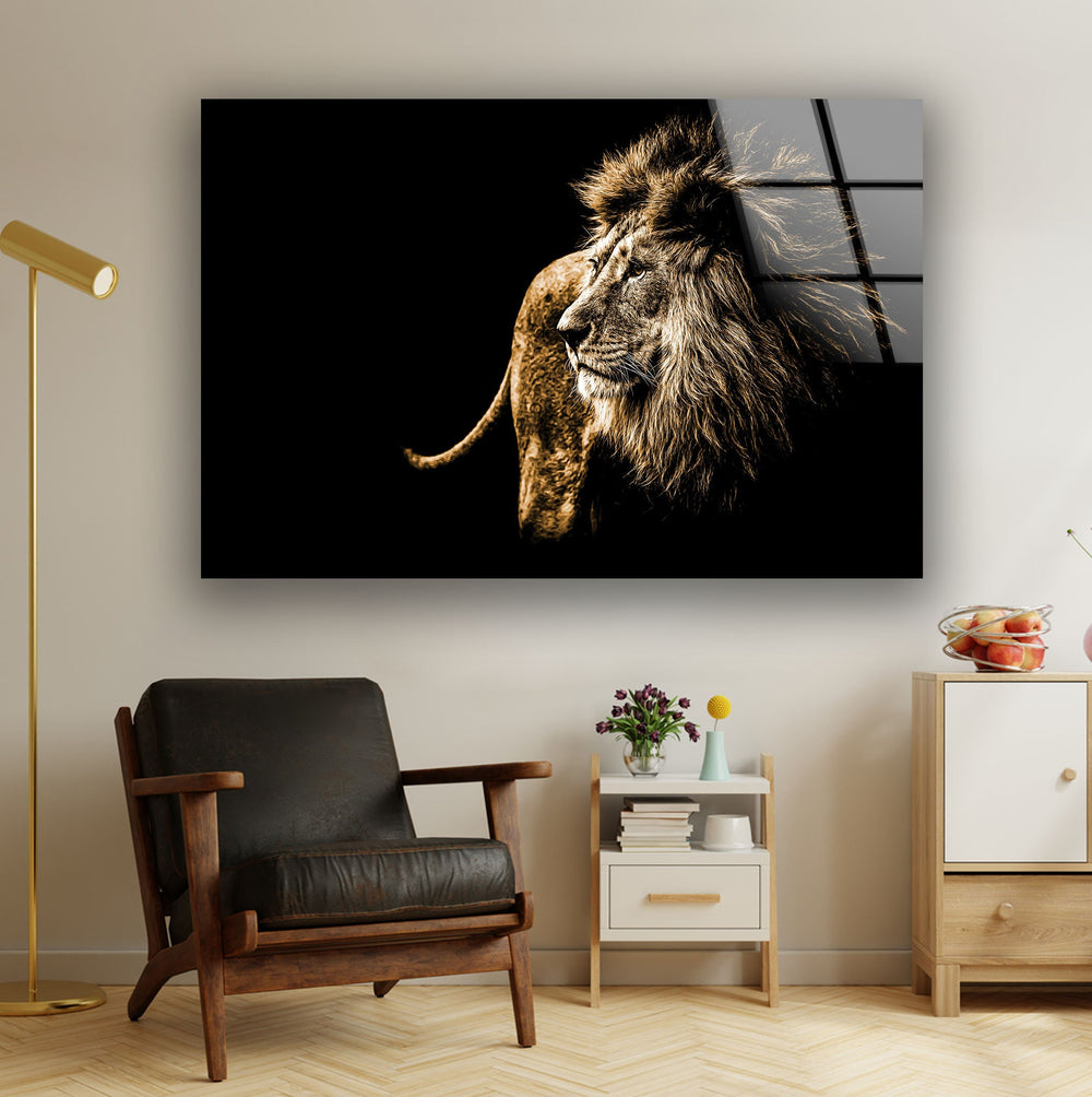 Old Wild Lion Glass Wall Art glass image printing, glass prints from photos