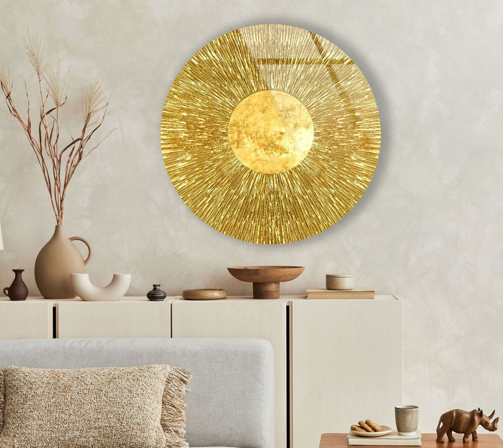 Golden Abstract Round Tempered Glass Wall Art - MyPhotoStation