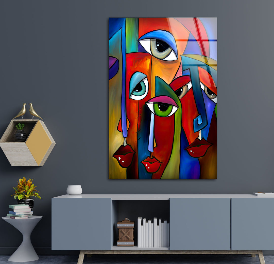 Abstract Colorful Faces Glass Wall Art