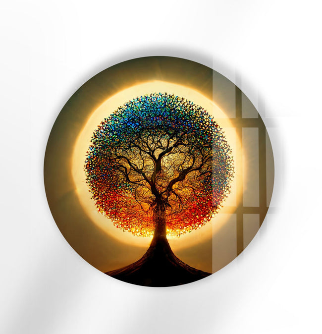 Stained Life of Tree Round Tempered Glass Wall Art - MyPhotoStation
