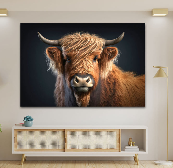 Scottish Cow Portrait Glass Wall Art Glass Printing Wall Art, Print photos on glass