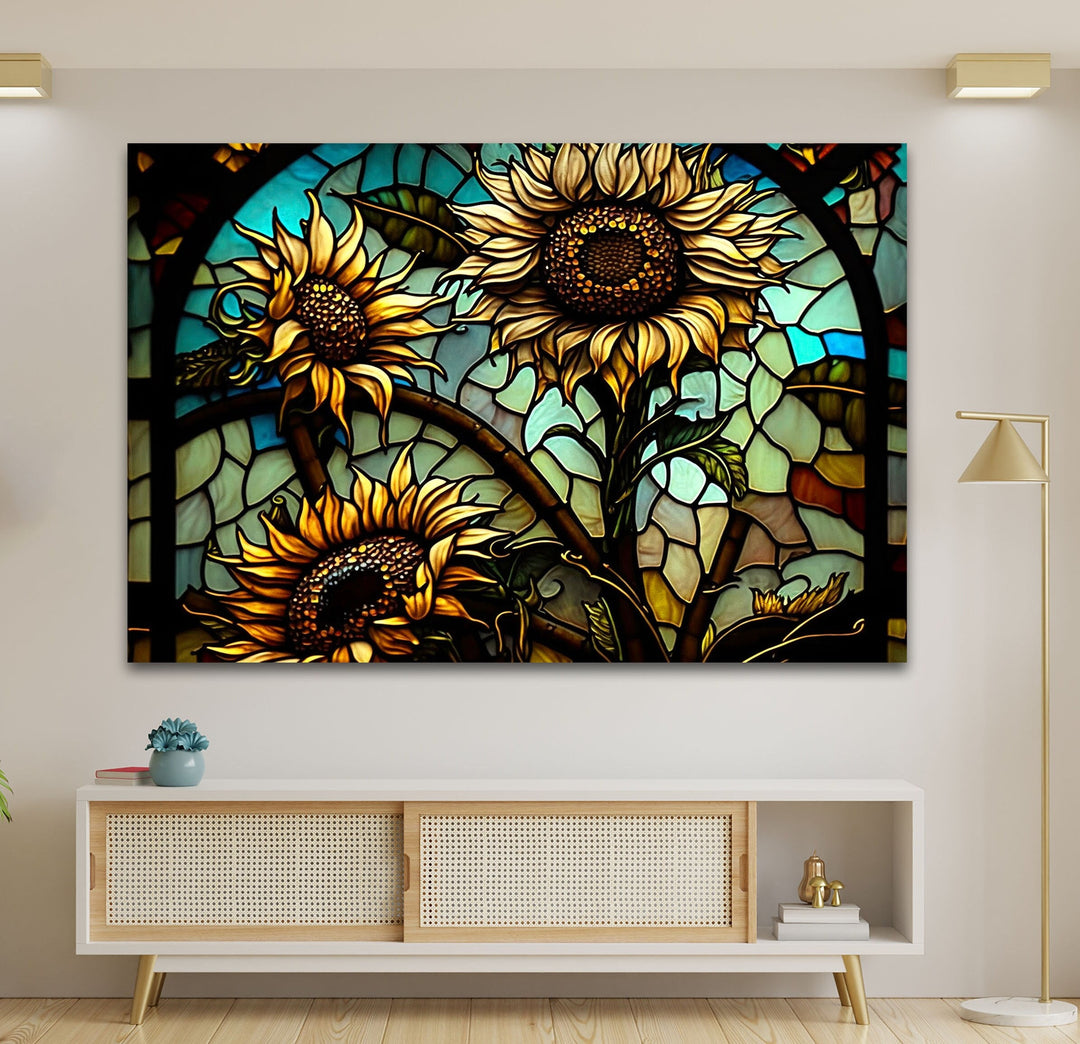 Sunflowers In A Stained Glass Window Glass Wall Art, stained glass wall art, stained glass wall decor