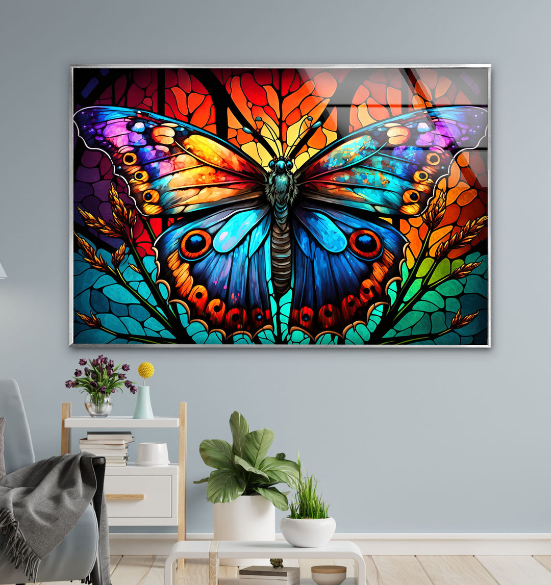 Colored Butterfly Art Glass Wall Art glass art painting, glass art for the Wall