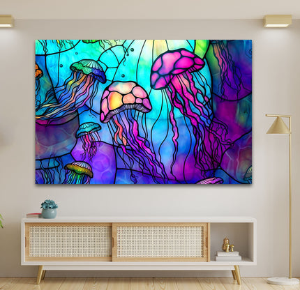 Colored Jellyfish Glass Wall Art