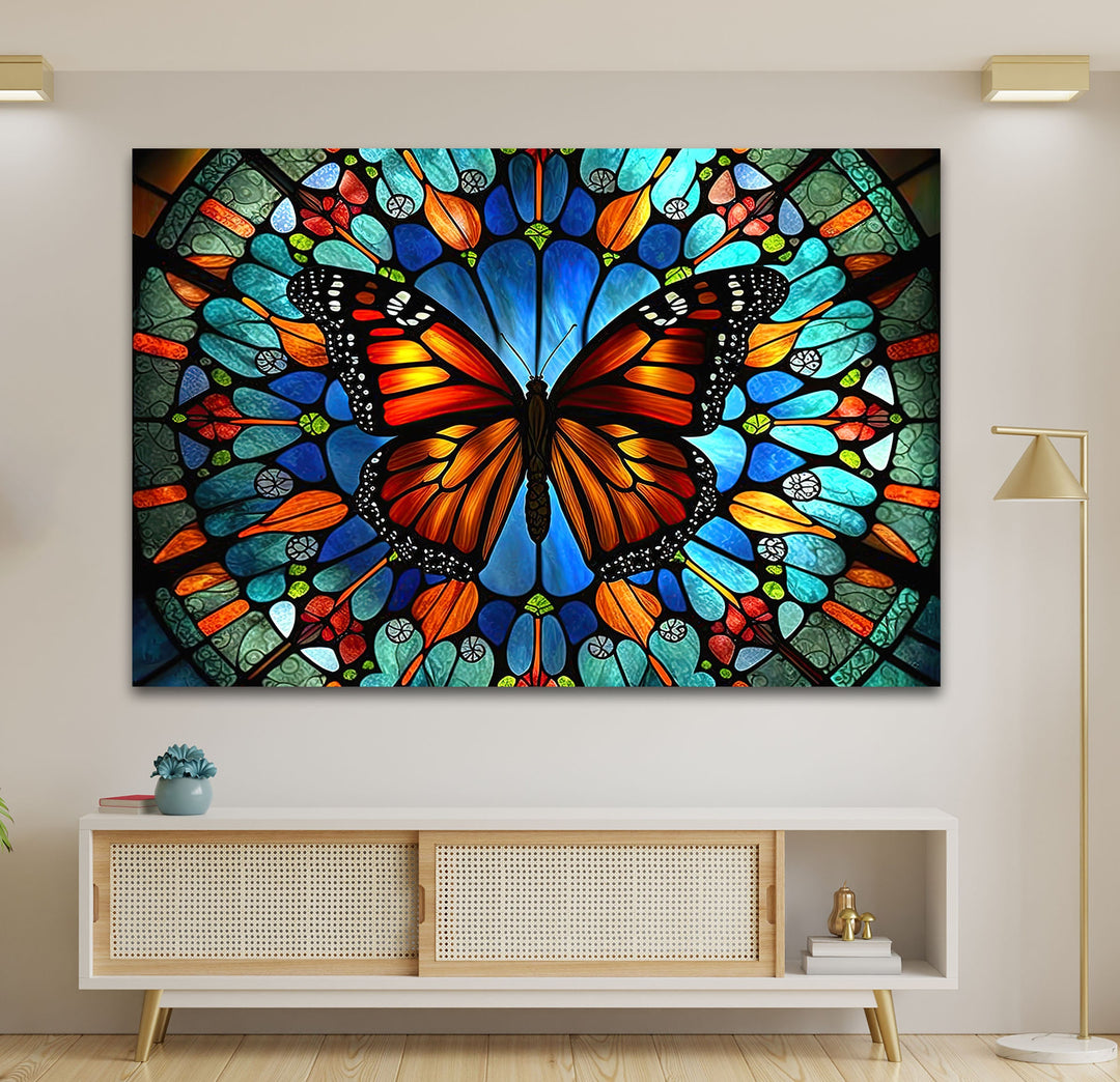 Rainbow Butterfly Glass Wall Art glass art painting, glass art for the Wall