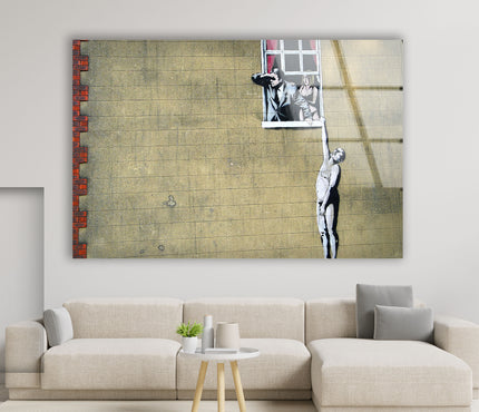 Banksy Well Hung Lover Glass Wall Art