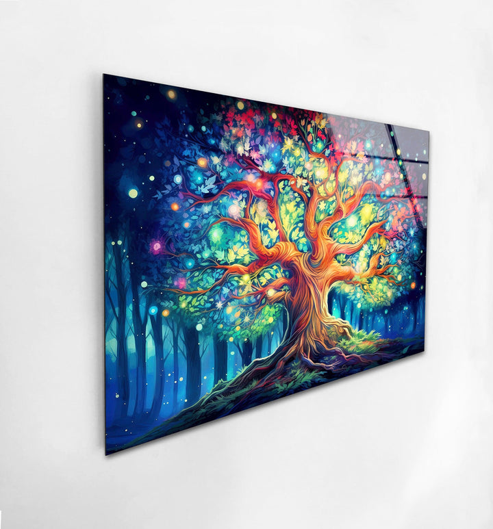 Tree With Colorful Leaves Glass Wall Art, custom glass photo prints, large glass prints