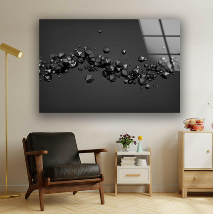 Black 3d Abstract Diamond Glass Wall Art