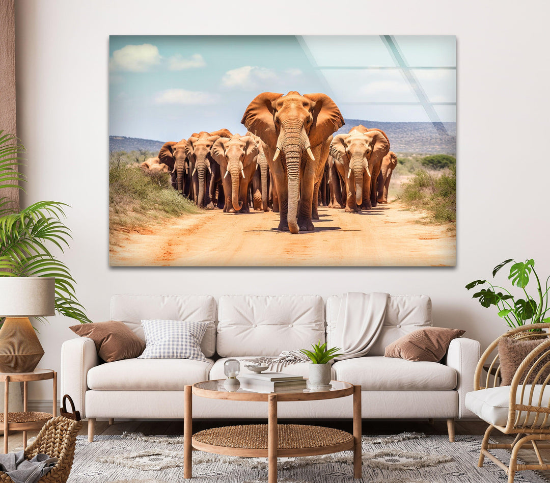 Elephants in The Wild Glass Wall Art stained glass wall art, stained glass wall decor