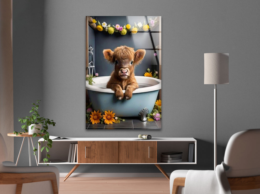 Cow in The Tub Glass Wall Art print picture on glass, Tempered Glass Wall Art