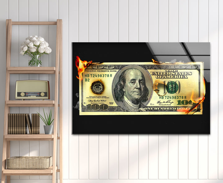 a picture of a one dollar bill on fire